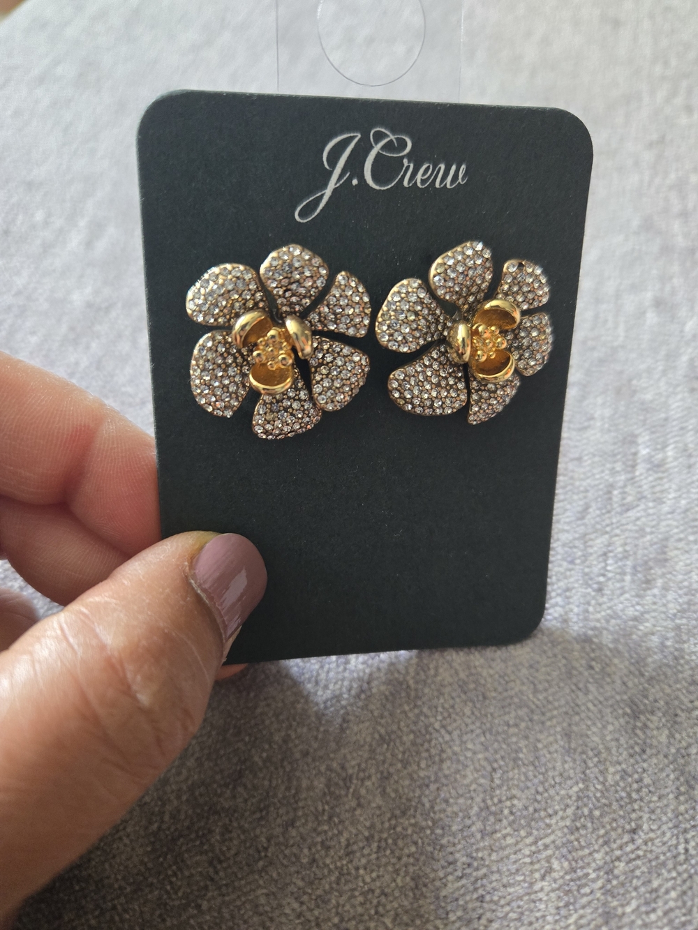 J. Crew Gold Crystal Flower Stud Earrings - Gold